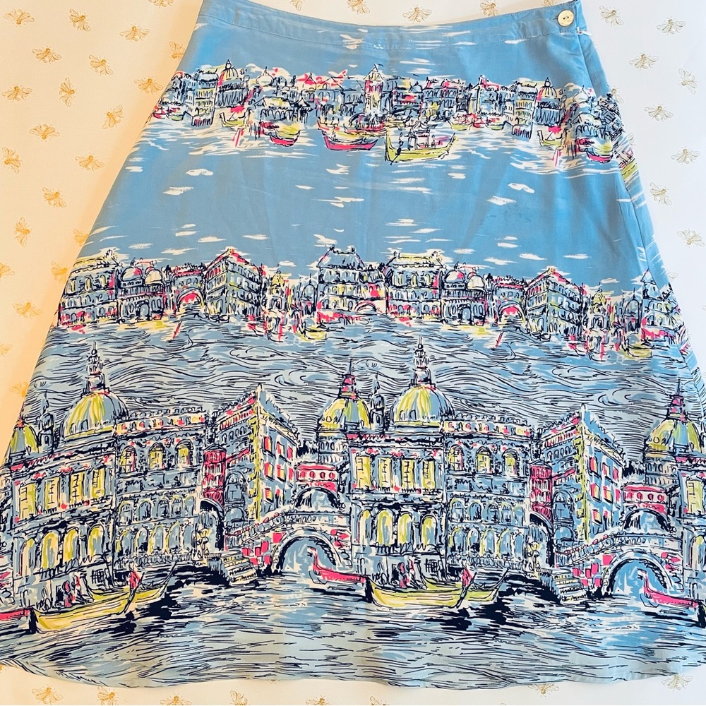 SilkLand Venice Cityscape Print A-Line Skirt